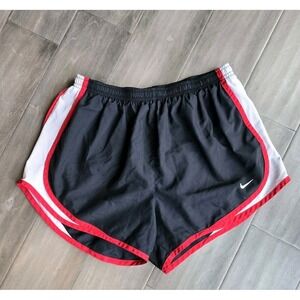 Nike Dri-Fit Womens Athletic Running Shorts Sz L Red Swoosh Logo Elastic Waist
